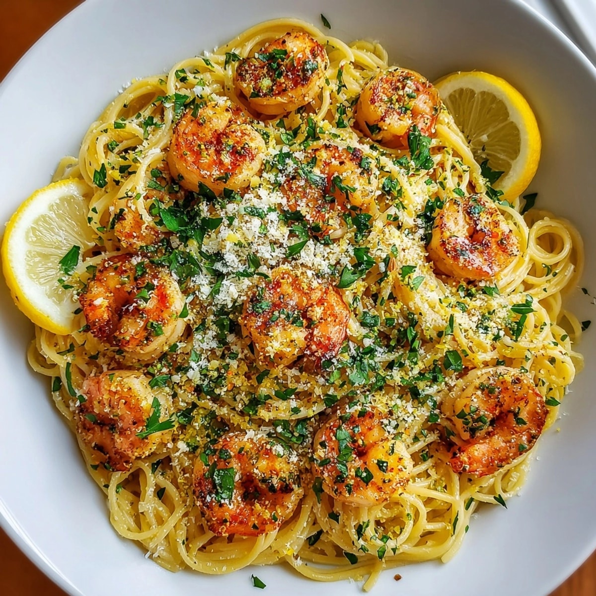 Tender shrimp and spaghetti coated in luscious 15-Minute Garlic Butter Shrimp Pasta, bursting with flavor.