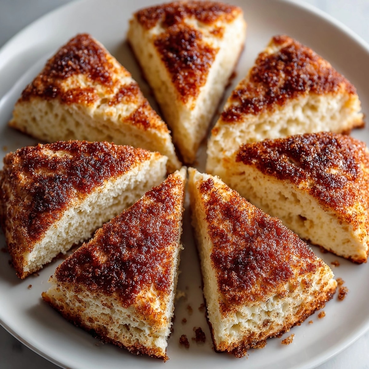 Golden cinnamon sugar scones on a rustic tray, fresh from the oven, ready to serve.