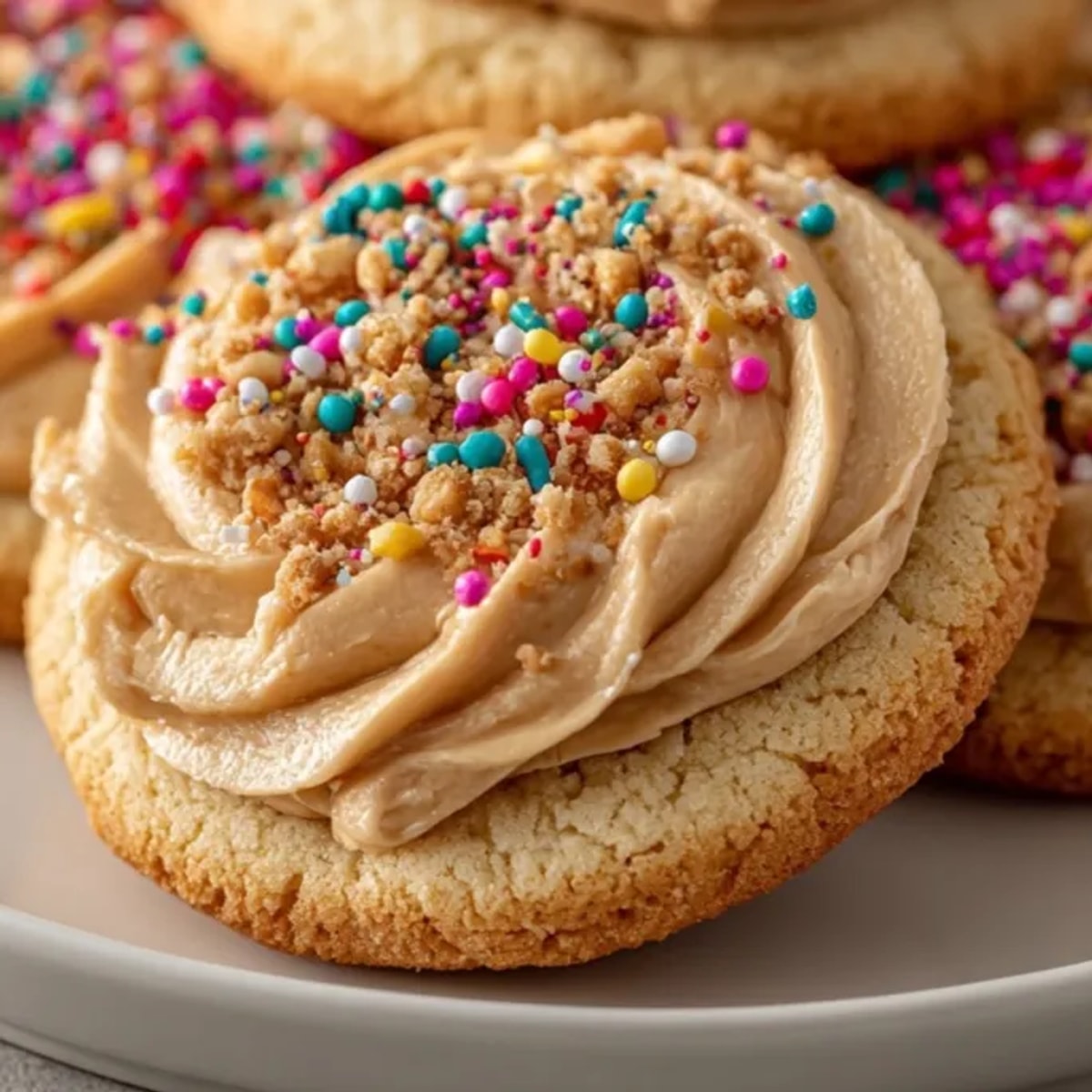 Golden Peanut Butter Frosted Sugar Cookies, baked until soft, with rich, creamy frosting.