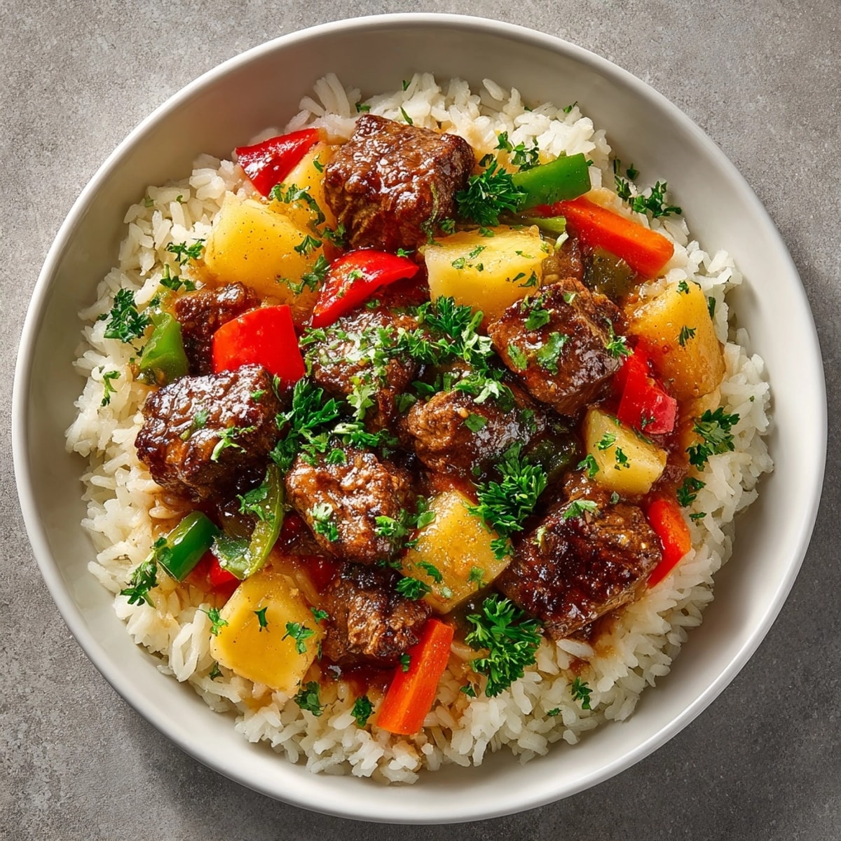 Delicious, rich Cajun Beef Stew with Rice recipe with tender beef and spiced vegetables.