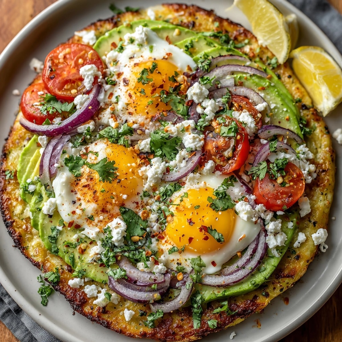 Homemade Avocado Egg Pizza recipe: View of sliced avocado, melted cheese on baked dough.