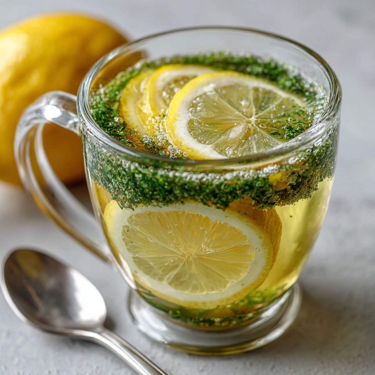 Steaming Medicine Ball Tea, a honey-lemon infusion, sits in a clear glass mug.