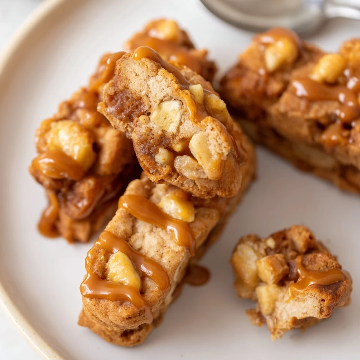 Delicious caramel apple biscotti dunkers, showcasing a golden brown, crunchy texture.  