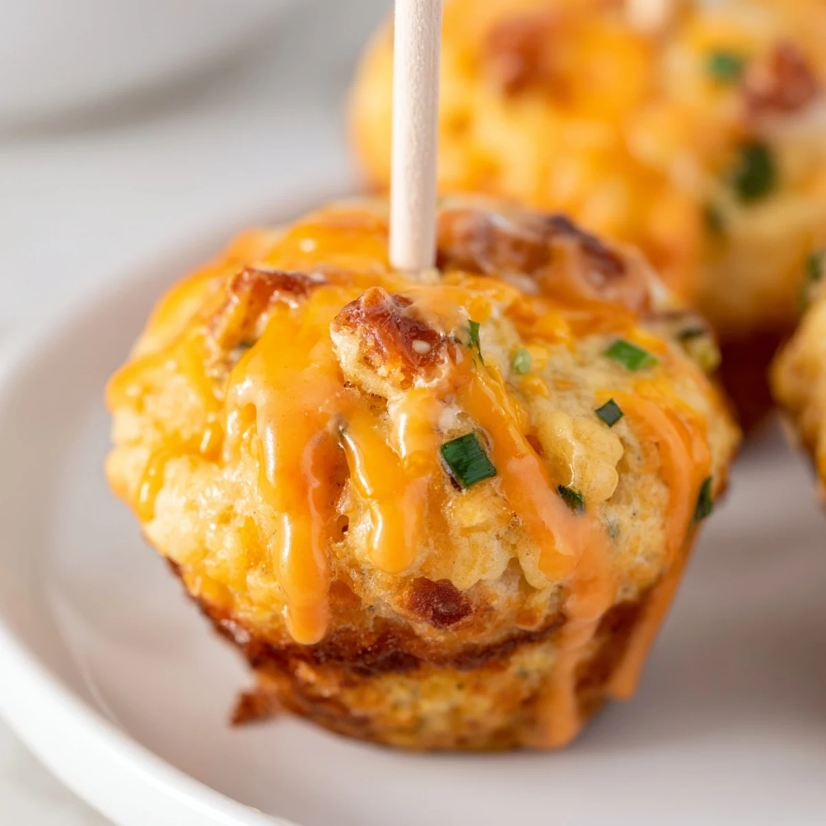 Golden brown Buffalo Ranch Pretzel Drop Muffin Pops topped with crunchy pretzel pieces.