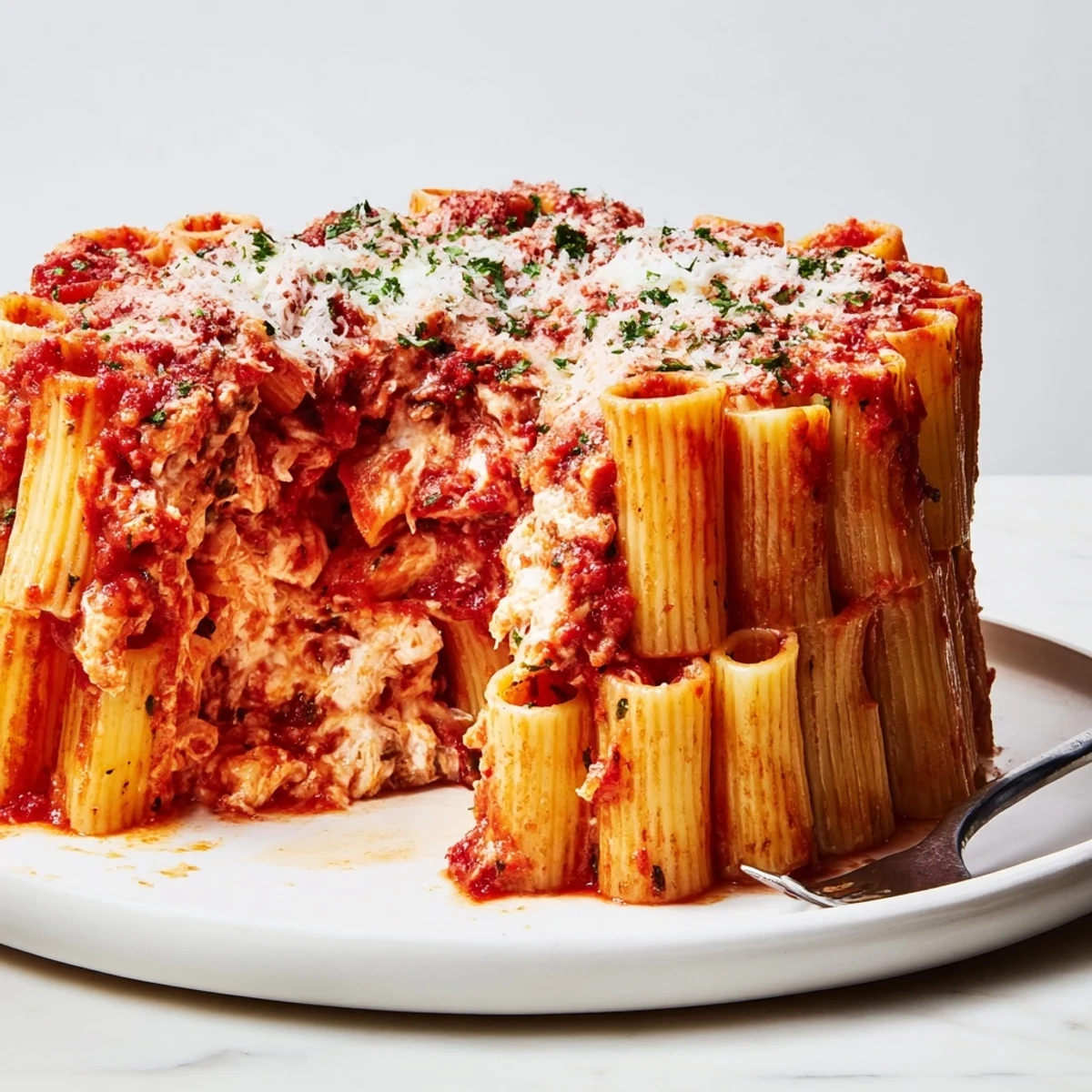 Golden-brown Honeycomb Pasta Cake filled with ricotta and aromatic herbs, perfect for gatherings.  