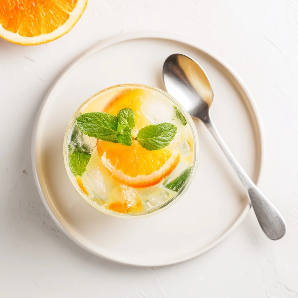 Homemade Probiotic Soda Mocktail garnished with orange slices and fresh mint leaves, bubbly delight.  