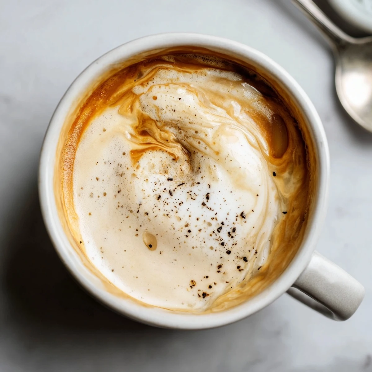 Indulge in a savory Onion Latte with creamy milk and rich espresso.  