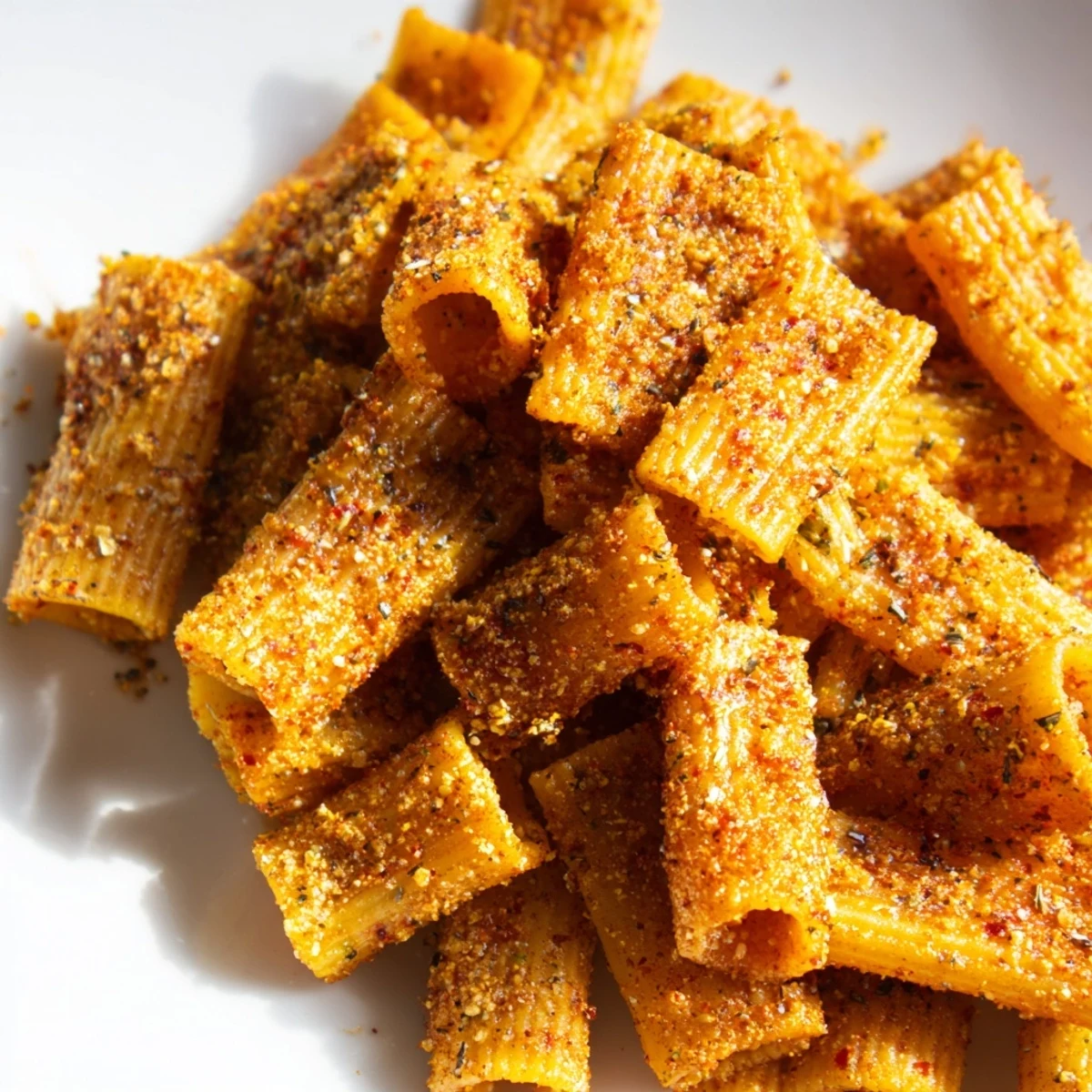 Crispy pasta chips seasoned variety, golden brown and perfect for dipping delights.  
