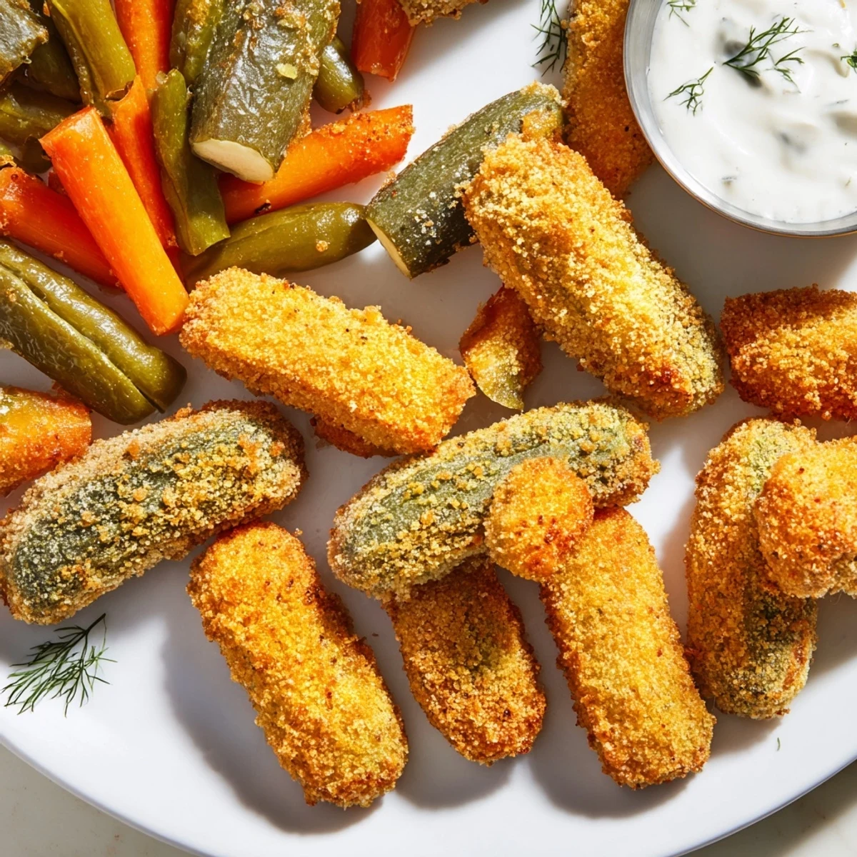 Pickle lovers meal featuring crunchy fried pickles and cheesy pickled-wrapped bites.