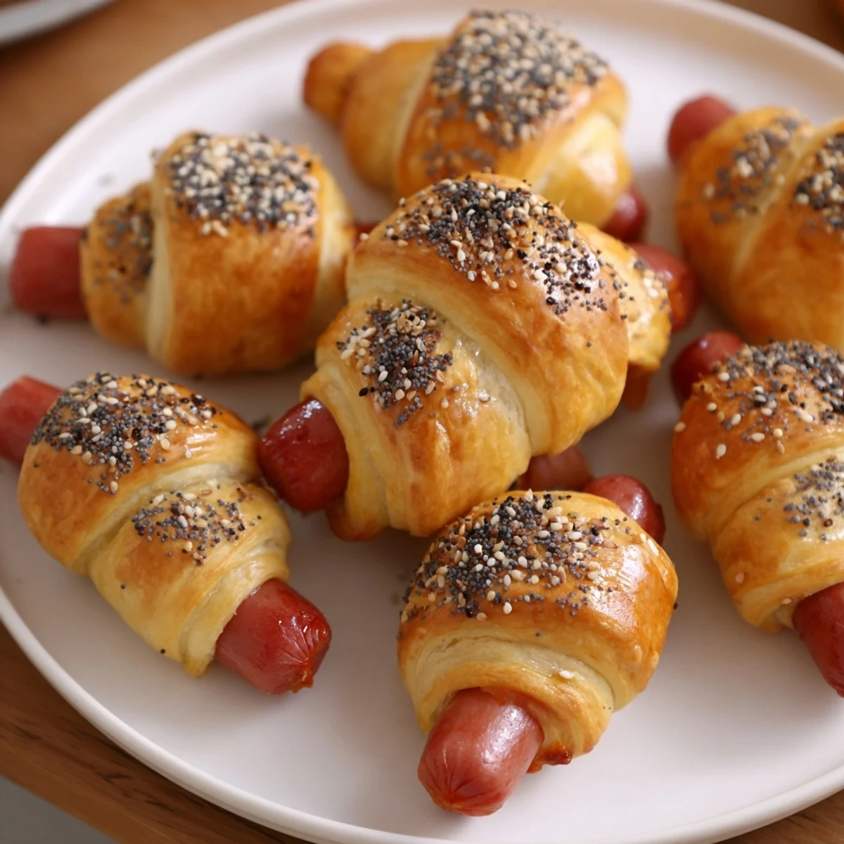 Savory Everything Bagel Pigs in a Blanket with flaky crust and everything bagel seasoning.