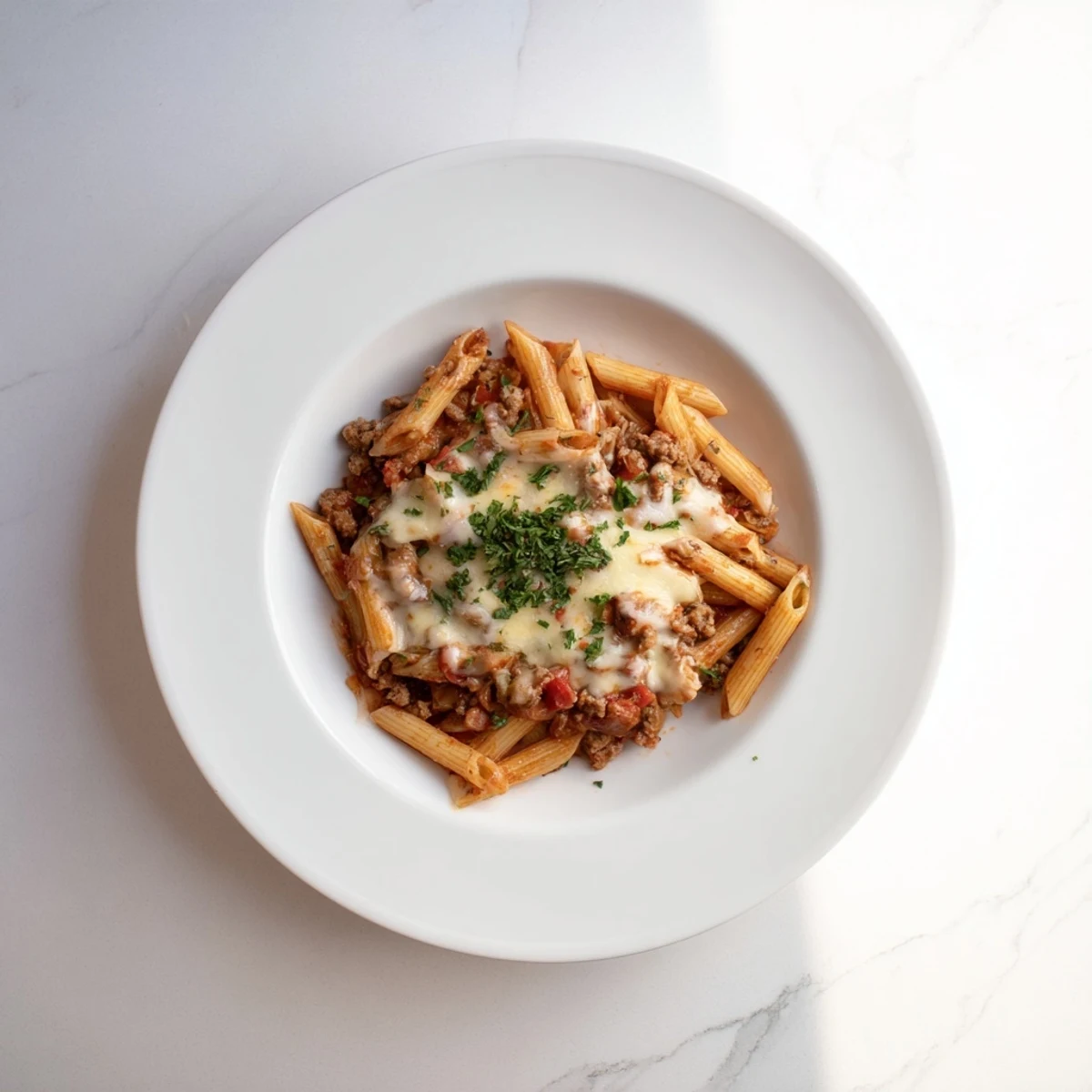 This hearty Budget Sausage and Cheese Pasta Bake shows off the creamy, cheesy melted goodness with sausage bits.