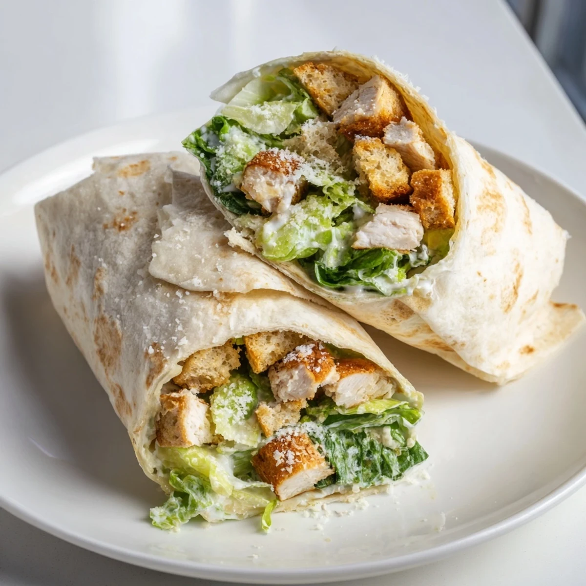 Chicken Caesar Wraps are filled with juicy chicken and crunchy croutons, perfect for a quick, flavorful lunch.