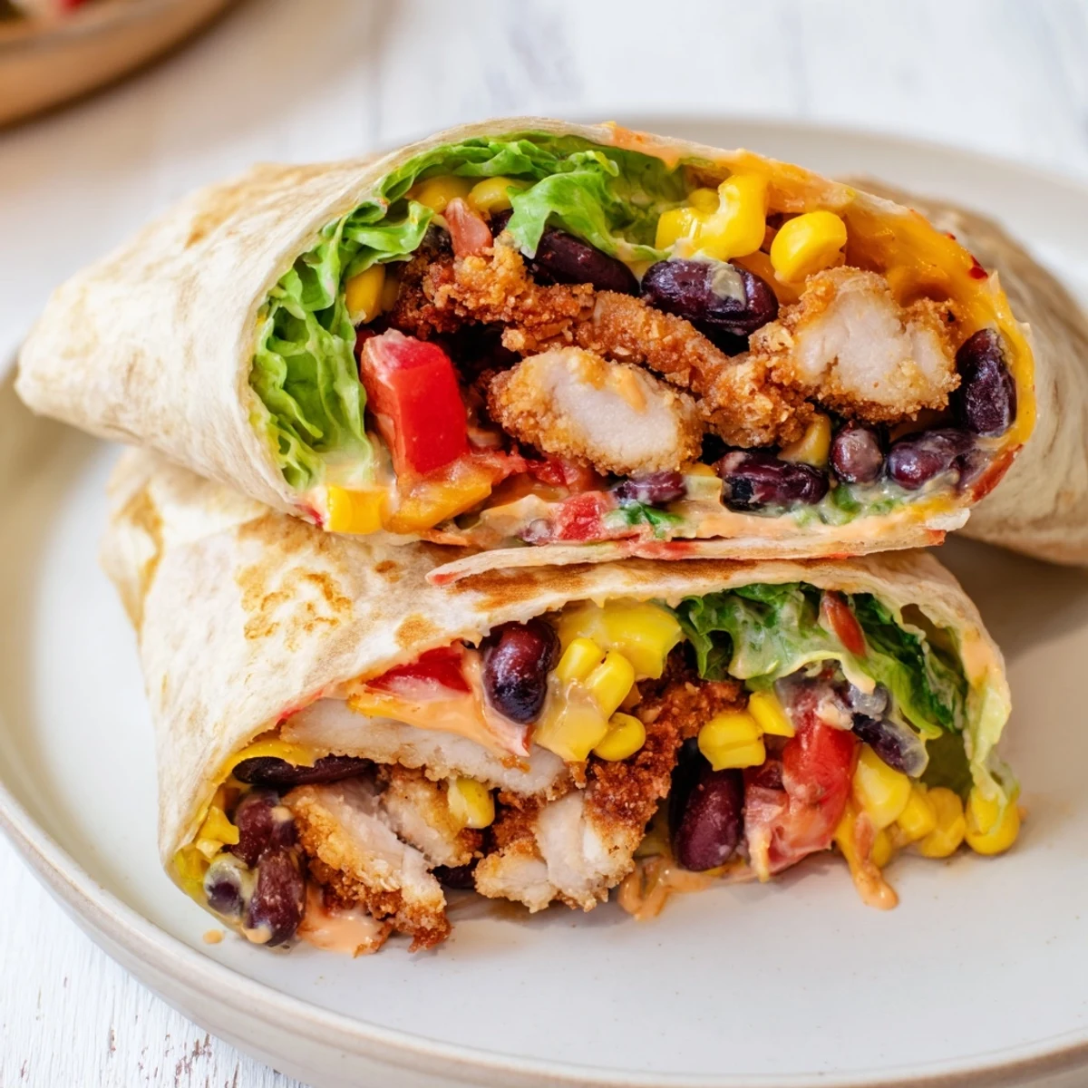 Image of a delicious Southwest Chicken Wrap, brimming with fresh, colorful ingredients.