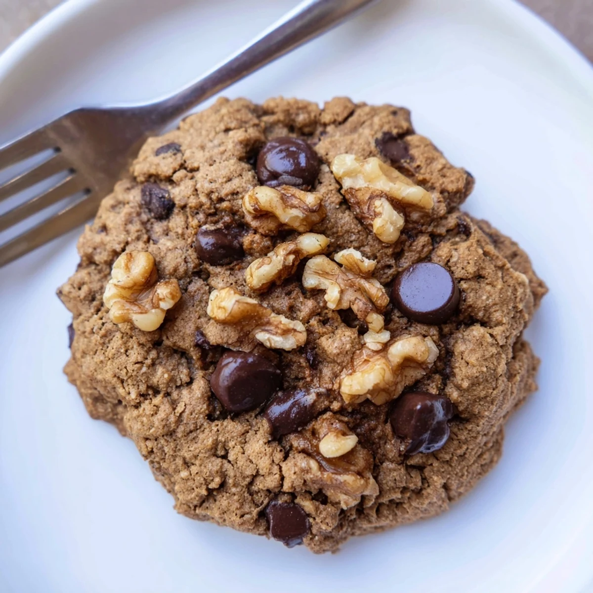 Freshly baked chewy protein chocolate chip cookies, golden brown and ready to be enjoyed.