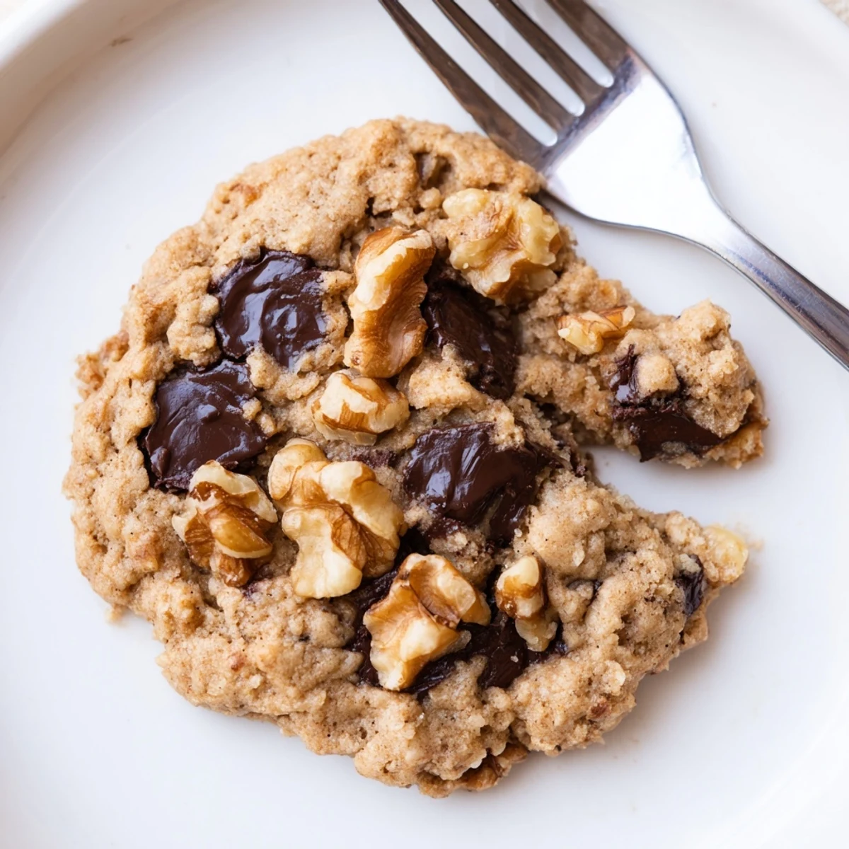 Homemade chewy protein chocolate chip cookies rest on a rack, boasting chocolate and nutty textures.