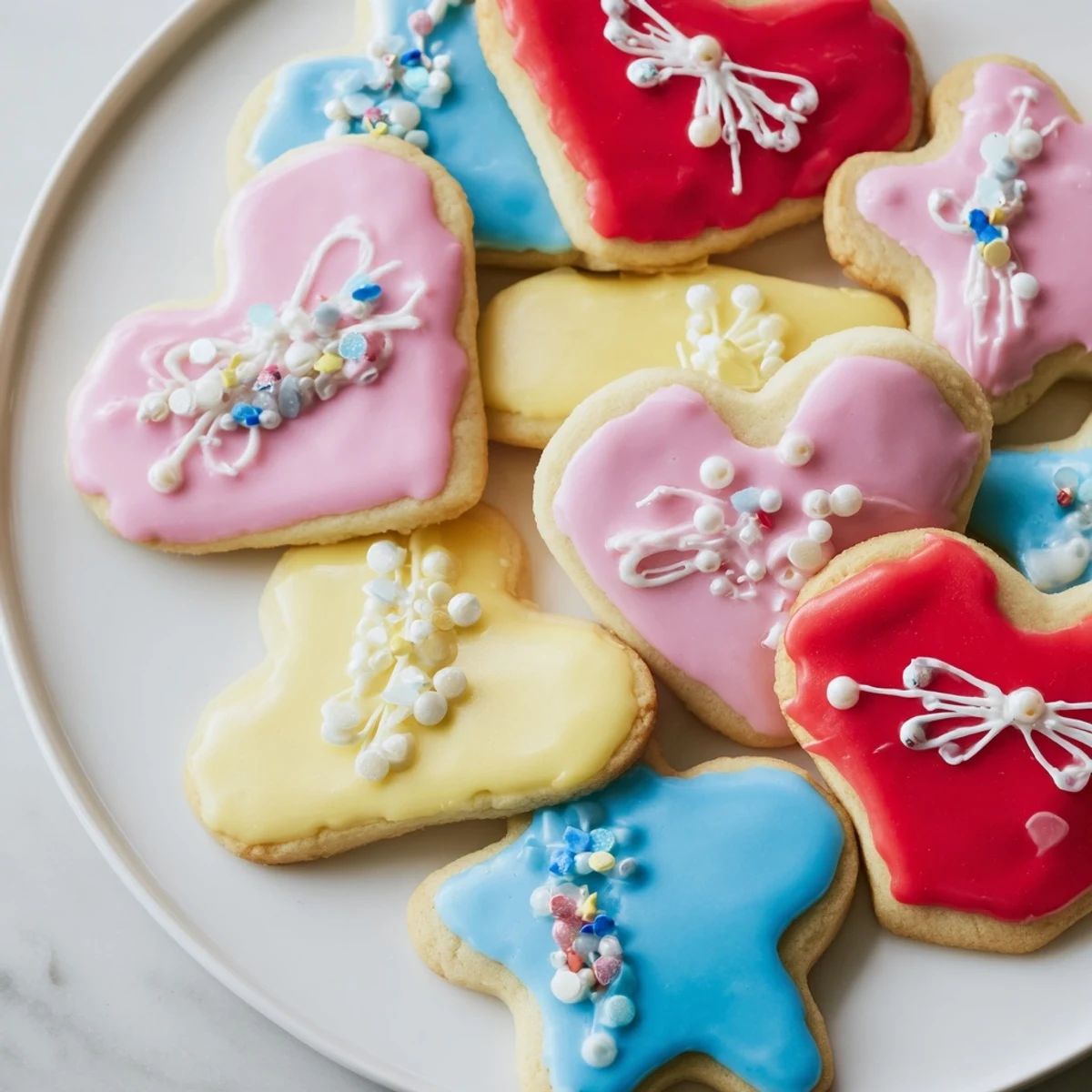 Pretty Bows Heart & Star Cookies: Colorful frosted hearts and stars, perfect visual appeal for a celebratory dessert.