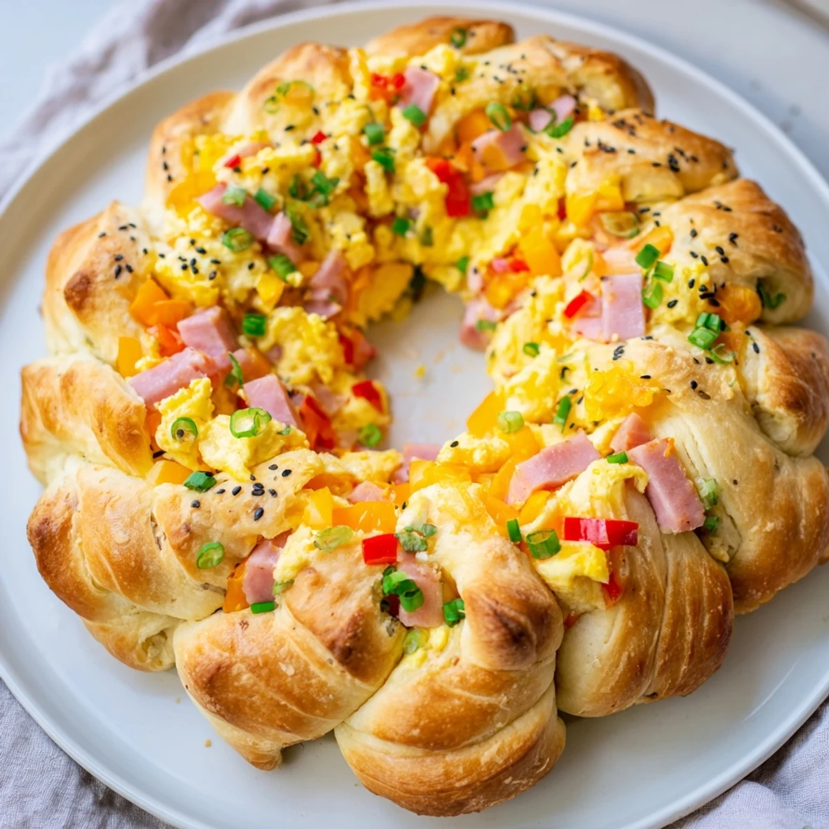 Imagine a perfectly baked Wreath-Shaped Egg and Ham Bake, steaming with cheesy, eggy goodness, ready to enjoy.
