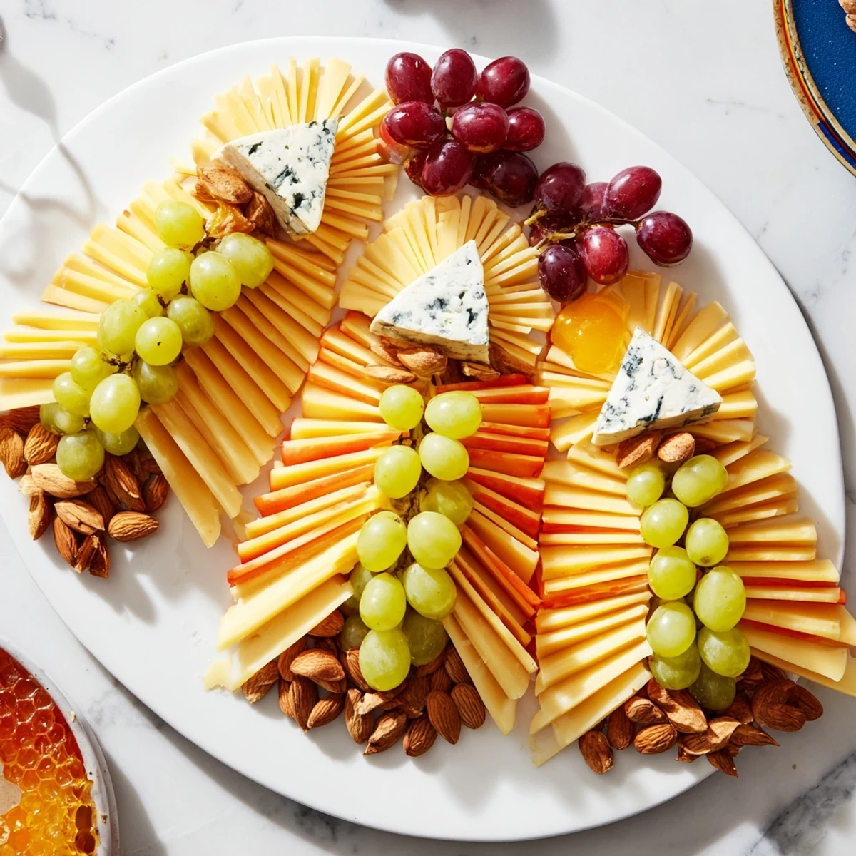 A sophisticated Art Deco Arch Cheese Platter, offering a visual delight with grapes.