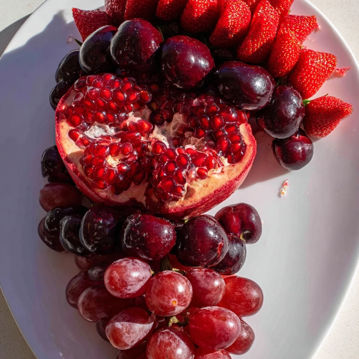 This elegant Pomegranate Pivot features a visually appealing fruit arrangement, ready to serve as a delicious snack.