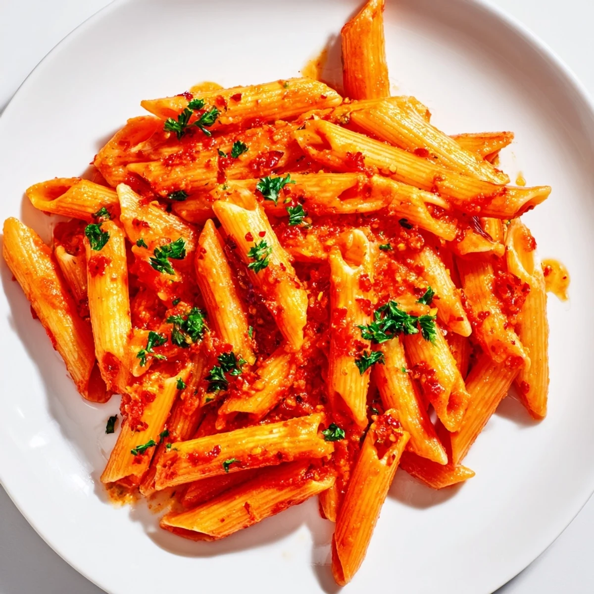 Steaming bowl of penne all'arrabbiata: vibrant red sauce coats perfectly cooked pasta, ready to enjoy.
