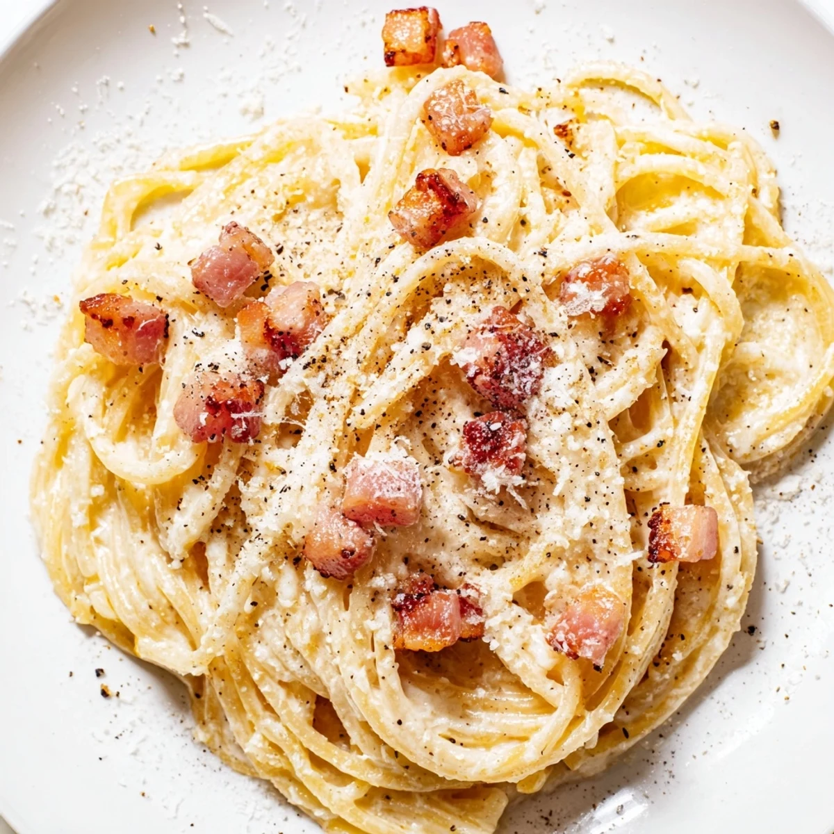 Creamy, rich Express Spaghetti Carbonara coated in a luscious egg-Parmesan sauce, a quick Italian dinner.