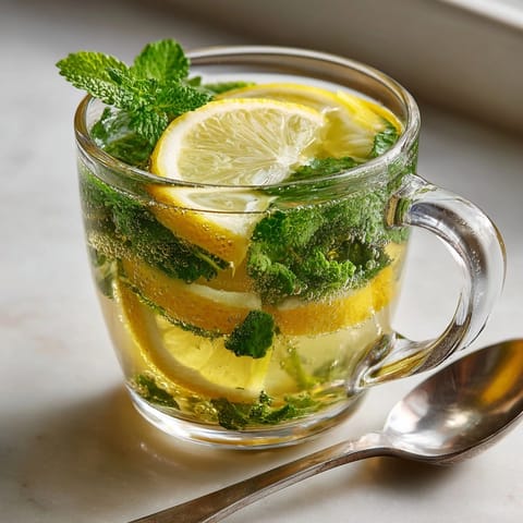 A comforting mug of homemade Medicine Ball Tea, garnished with bright lemon slices.