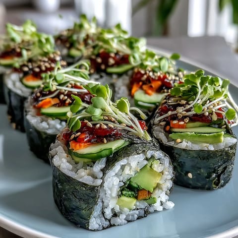 Vibrant nori rolls with crisp vegetables and creamy avocado, perfect for dipping.