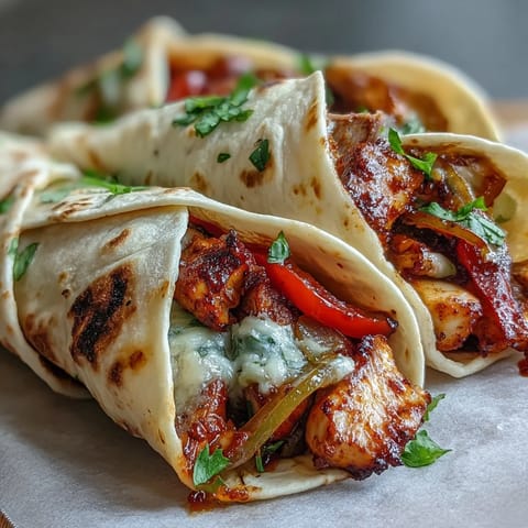 Easy Chicken Fajitas resting in warm flour tortillas with fresh lime wedges and creamy avocado slices on a rustic wooden table.
