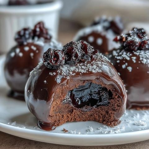Bite-sized Black Currant Chocolate Truffles with deep purple centers and rich dark chocolate shells.