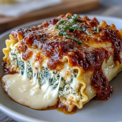 Golden-brown Garlic Butter Lasagna Roll-Ups baked in a bubbling, rich garlic butter sauce, ready to serve hot.