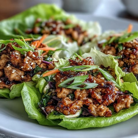 Crispy-edged potsticker-inspired chicken lettuce boats with julienned carrots and sesame seeds.