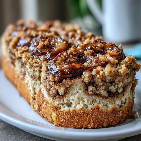 Freshly sliced squares of High-Protein Cinnamon Swirl Coffee Cake Oats served with Greek yogurt and fresh berries.