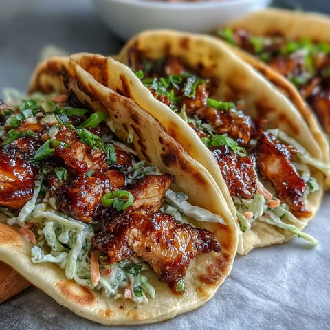 Golden-brown honey garlic chicken pieces nestled in warm garlic naan, topped with vibrant red cabbage slaw and fresh cilantro.