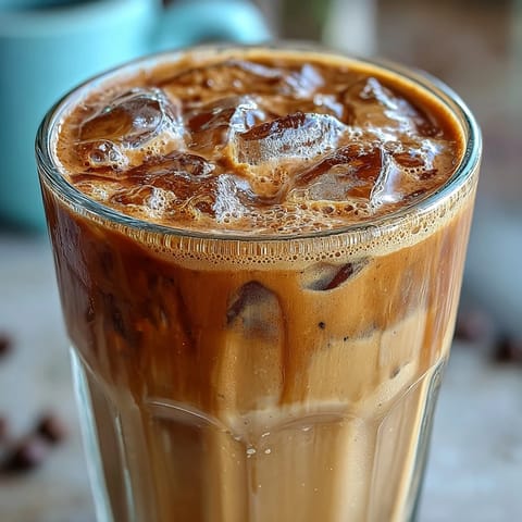 Creamy 5-Minute Coffee Protein Shake with frothy coffee, banana, and vanilla protein in a chilled glass.  