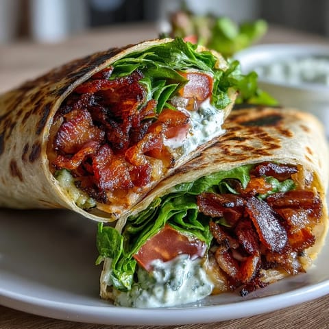 Crispy bacon, marinated tomatoes, and creamy secret sauce wrapped in a fresh tortilla for a flavorful lunch.  