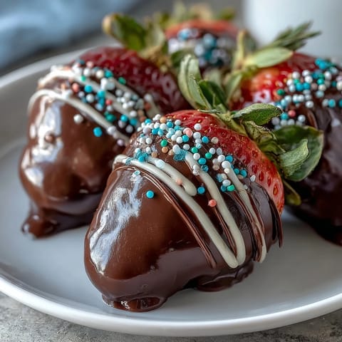 Festive chocolate-dipped strawberries decorated with colorful Easter sprinkles, perfect for spring celebrations.  