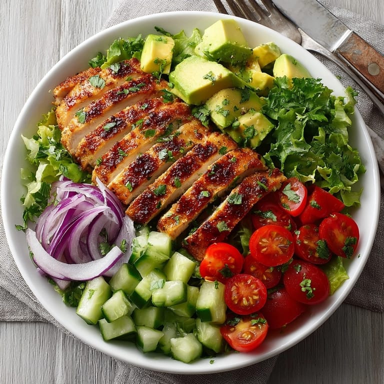 Close-up of Avocado Lime Chicken Salad, highlighting tender chicken and vibrant ingredients drizzled with tangy lime dressing.