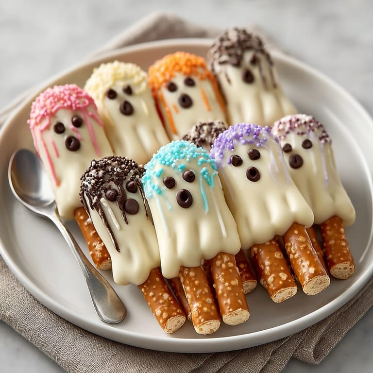 Homemade White Chocolate Ghost Pretzels, a delightful combination of sweet, salty, and slightly melty.