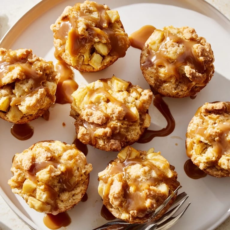 Golden caramel apple scone muffins bursting with apple flavor, best served warm and cozy.