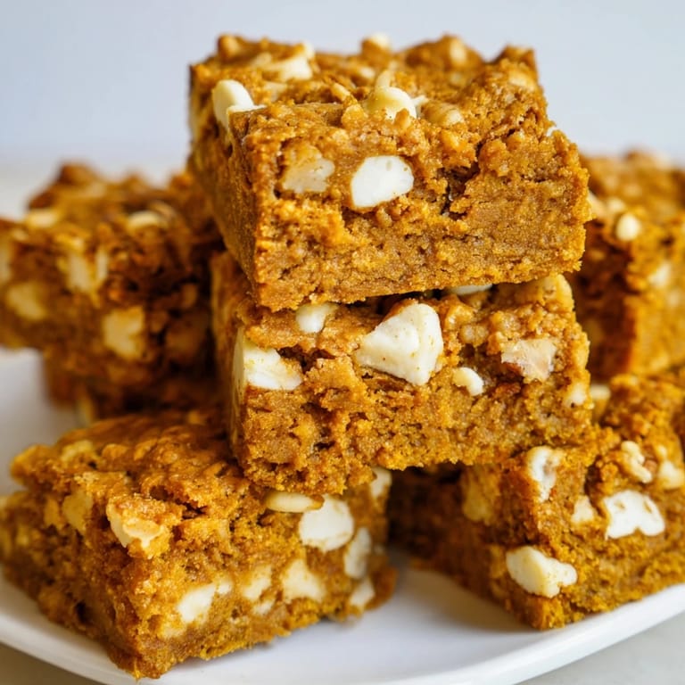 Deliciously spiced pumpkin brownie bars, perfect for fall gatherings with friends.  