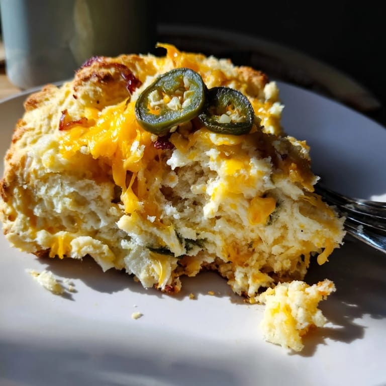 Deliciously savory Cheesy Jalapeño Chaos Cake Scones, oozing with melted cheese and spice. 