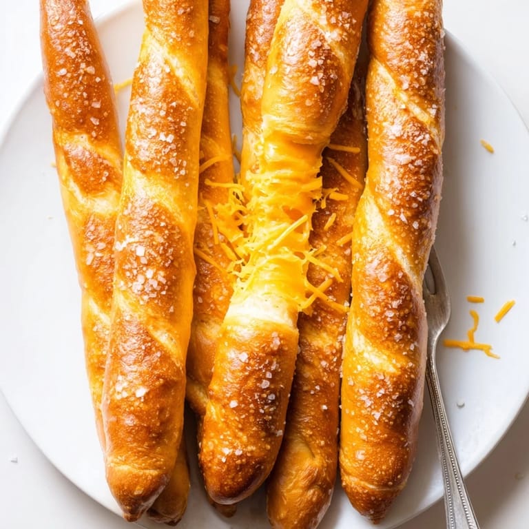 Savory cream soda cheesy pretzel biscuit sticks, perfect for game day snacks or gatherings.