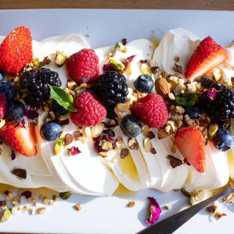 Simple butter board dessert topped with nuts, chocolate, and fresh mint for sharing.