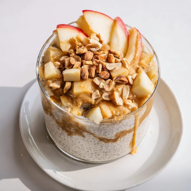 A layered parfait showing the Apple-Chia Pudding with Peanut Butter, perfect for breakfast or dessert.