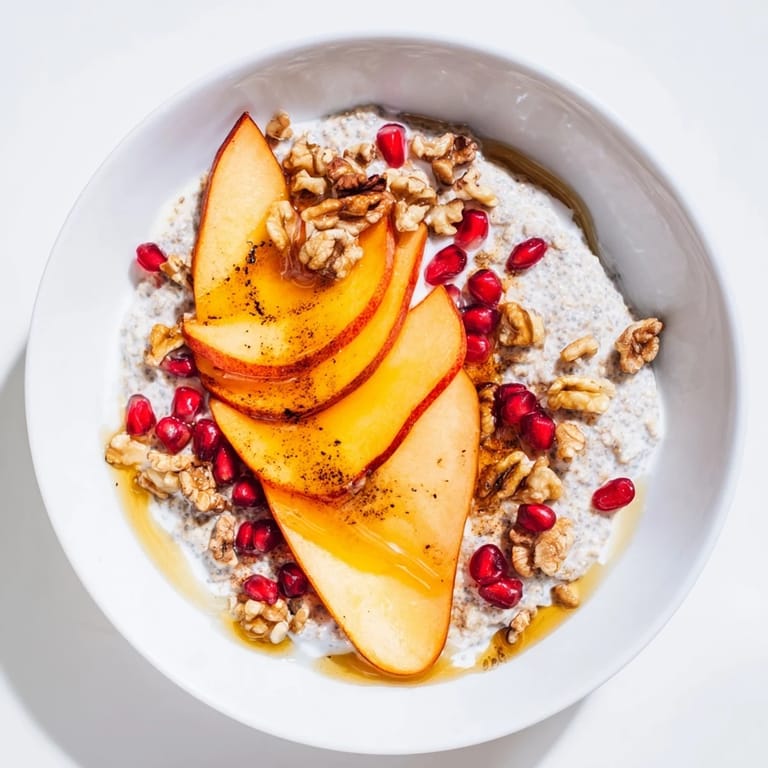 Enjoy fresh, layered Overnight Oats with persimmon, perfect anytime, with juicy pomegranate seeds.