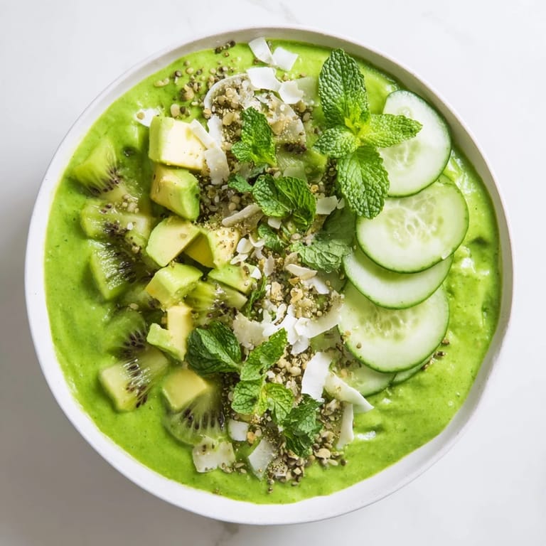A creamy Green Smoothie Bowl featuring fresh kale, avocado, and kiwi, perfect for a vegan, gluten-free delight.