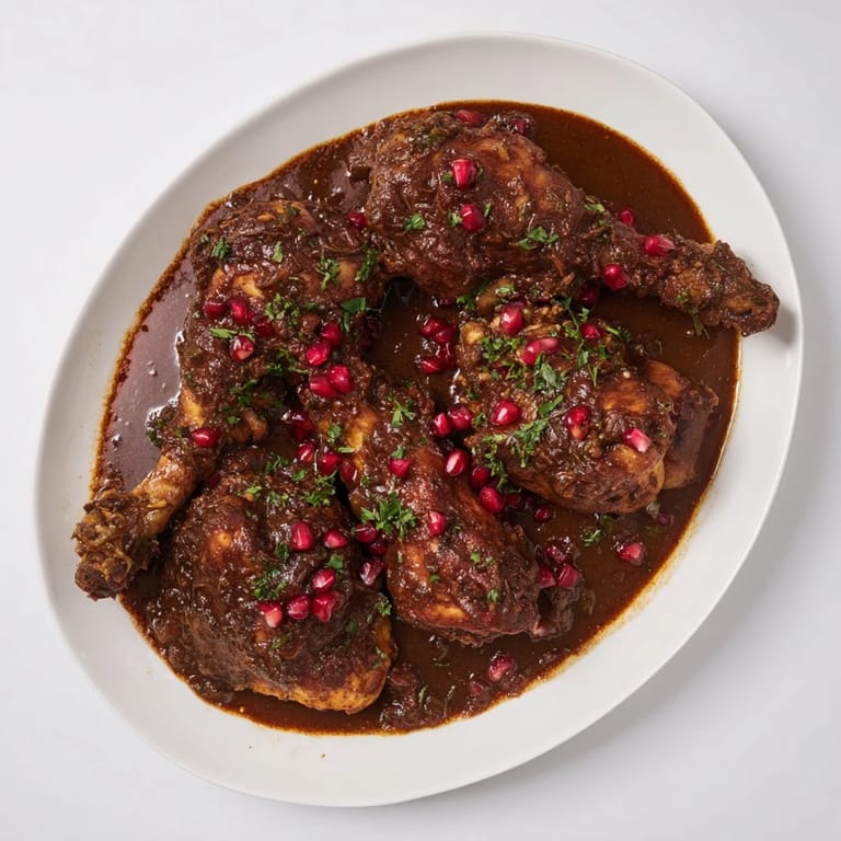 Golden walnuts and sweet pomegranate flavor this flavorful Pomegranate Walnut Fesenjan Stew main dish.