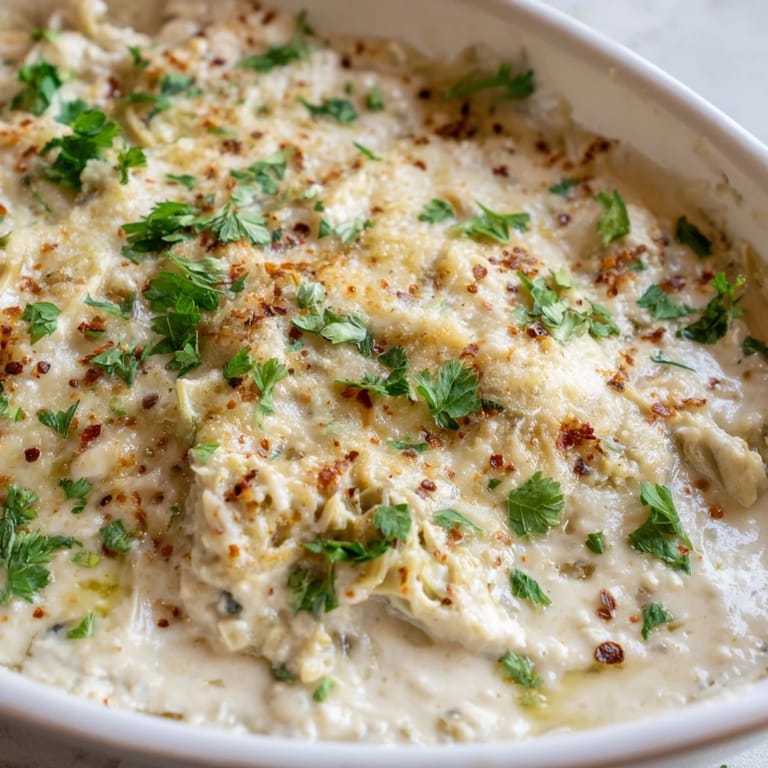 A creamy, hot Baked Artichoke Dip with melted cheese and tender artichoke hearts, perfect for sharing.