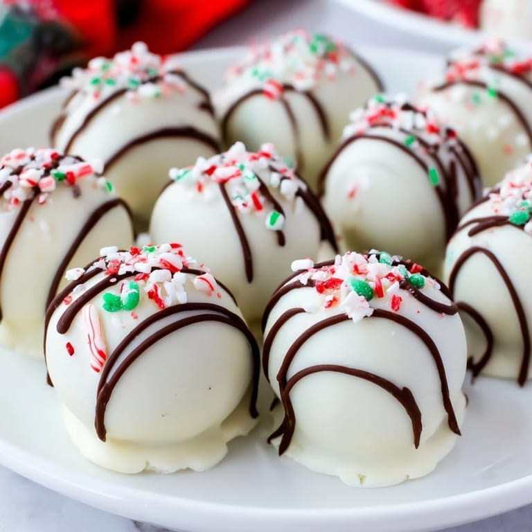 Creamy Simplified Christmas Oreo Truffles, ready to eat, offer a delightful combination of textures.