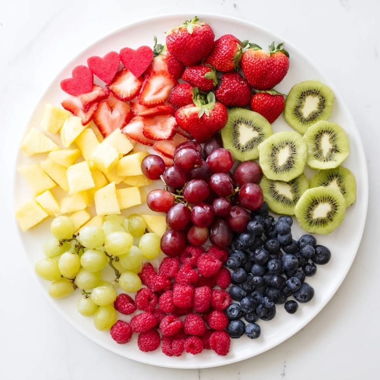 A beautiful sweetheart fruit board overflowing with juicy strawberries, grapes, and heart-shaped watermelon slices to enjoy.